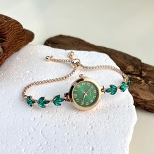 Ladies Quartz Watch Round Alloy Case Diamond Bracelet Arabic Numeral Classic