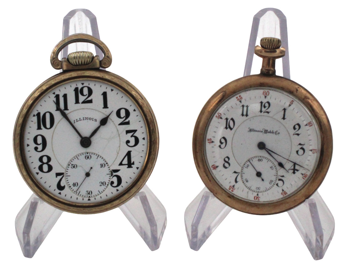 2 RUNNING Face Lot Co Watch 16/12s 21 Jewel of Open P178 Pocket Illinois Watches - vintagewatches.pk