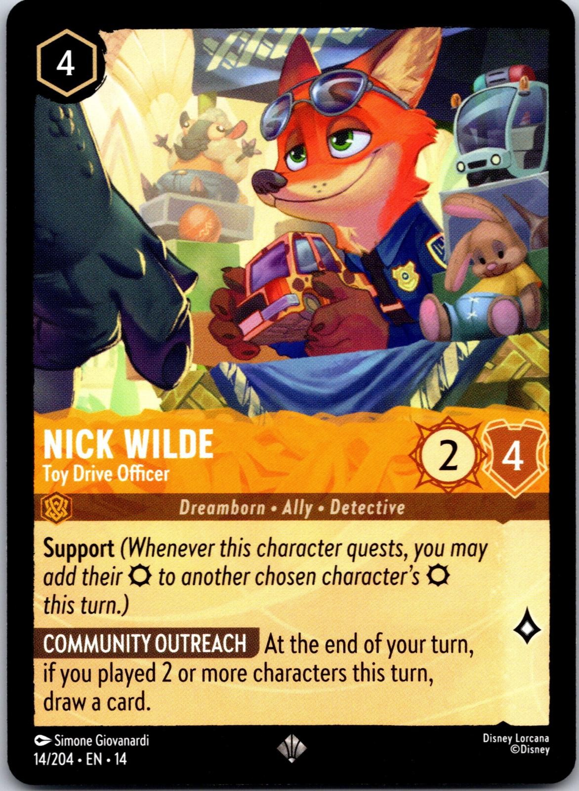 Nick Wilde - Toy Drive Officer 14/204 Super Rare Hyperia City Lorcana Near Mint