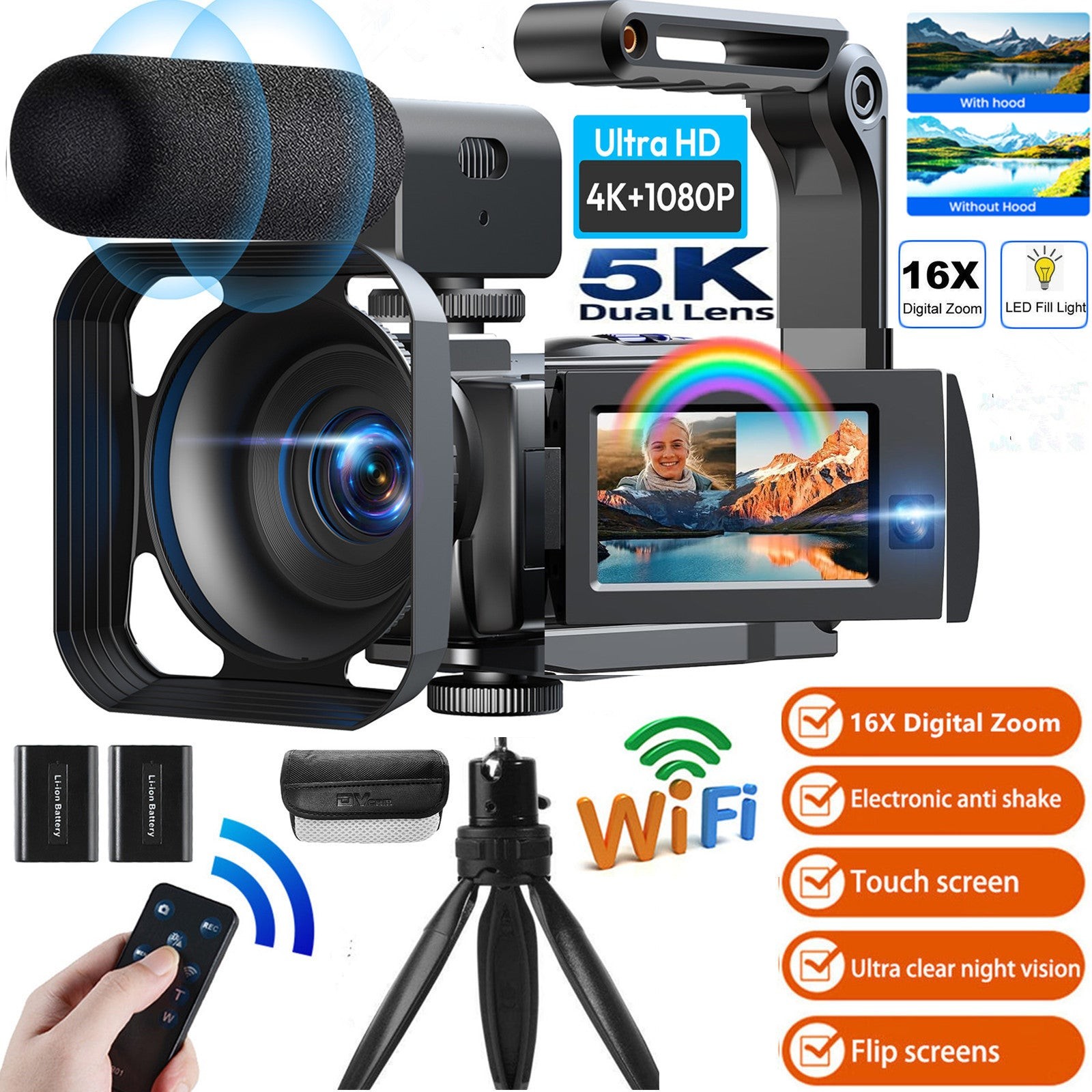 Video Camera 56mp Dual Lens Wifi Ir Night Vision Youtube Vlo