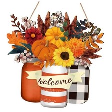 Fall Decor Wood Fall Door Sign Pumpkin Thanksgiving Welcome Sign for Front