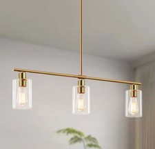 3-Light Kitchen Island Linear Chandelier 31" Modern Gold Dining Pendant Light