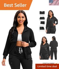 Medical Scrub Jackets Women Long Sleeve Zip Front Stylish Workwear