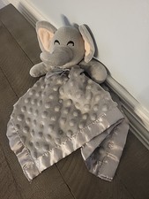 Elegant Baby Gray Grey Elephant Lovey Minky Dot Satin Security Blanket 16