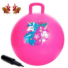 Hopper Ball, Pink Bouncy Balls for Kids, 18 Inch Sit on Jumping Toys with Han...