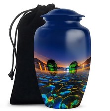 Beach Cremation Decorative Funeral Urn 10 Inch for Husband Ashes Burial Jar