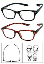 Retro Square Frame Hang Neck Reading Glasses Clear Lens Spring Hinge Temple