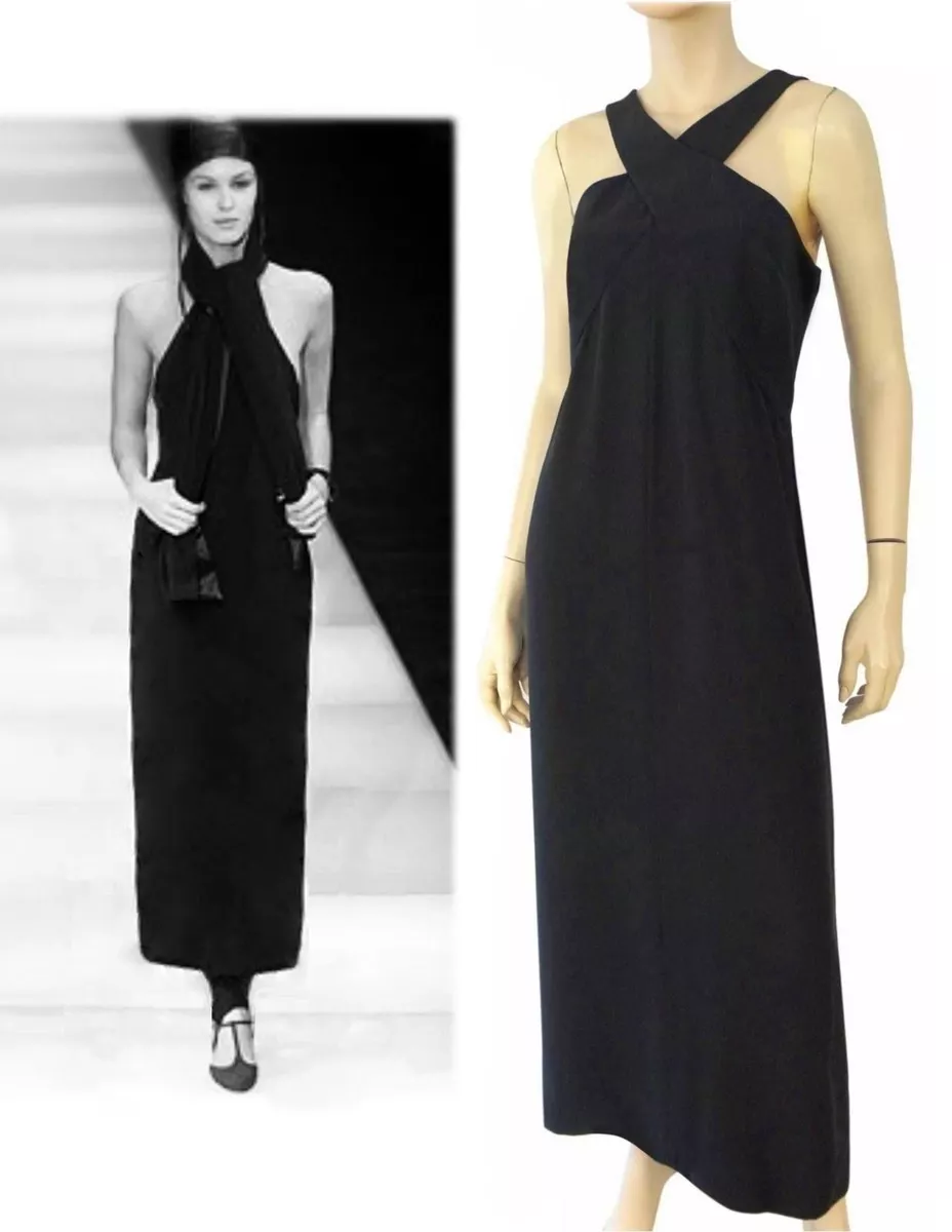 GIORGIO ARMANI BLACK LABEL Black Silk Halter Gown Column Dress 50 US 14