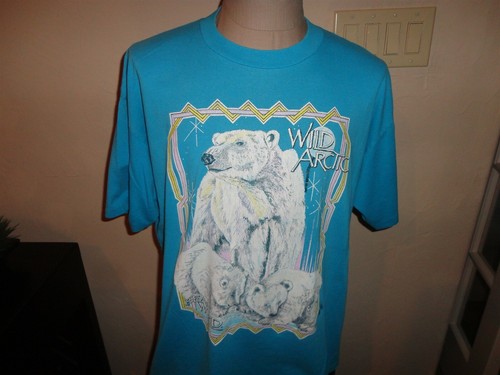 Vtg 90's Sea World WILD ARCTIC Polar Bear Blue TShirt Fits Adult 2XL Rare Find
