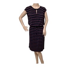 Banana Republic Striped Cap Sleeve Dress XS Navy Pink Elastic Tie Waist Keyhole