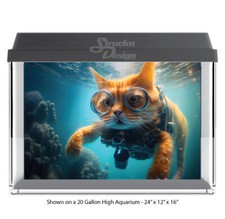 Orange Cat Swimming Silly Polyester Fish Tank Glass Backdrop Aquarium Background