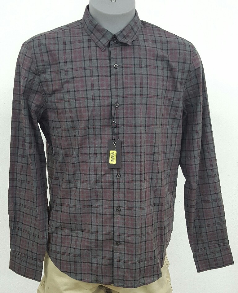 John Varvatos U.S.A Luxe Red Grey Plaid Button Up Men 
