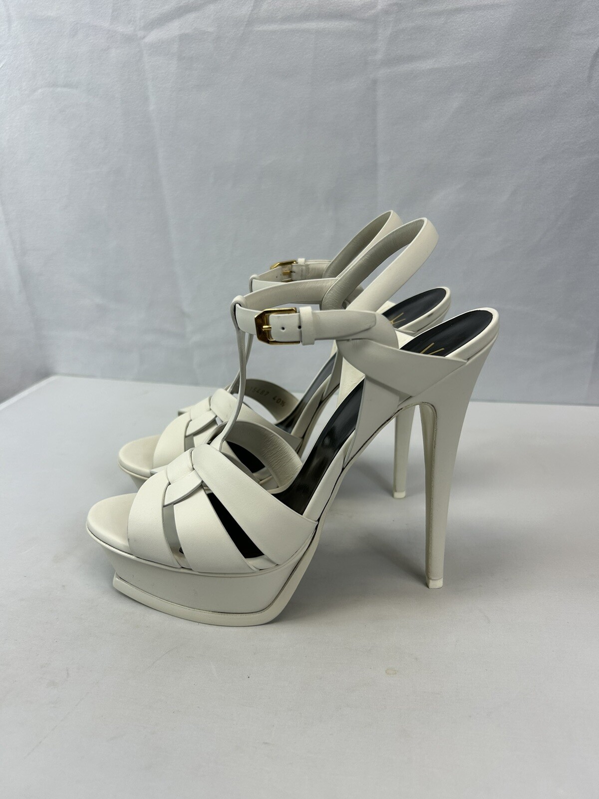 SAINT LAURENT SANDALI PLATEAU TRIBUTE SAINT LORENT IN PELLE LISCIA taglia US 10 5