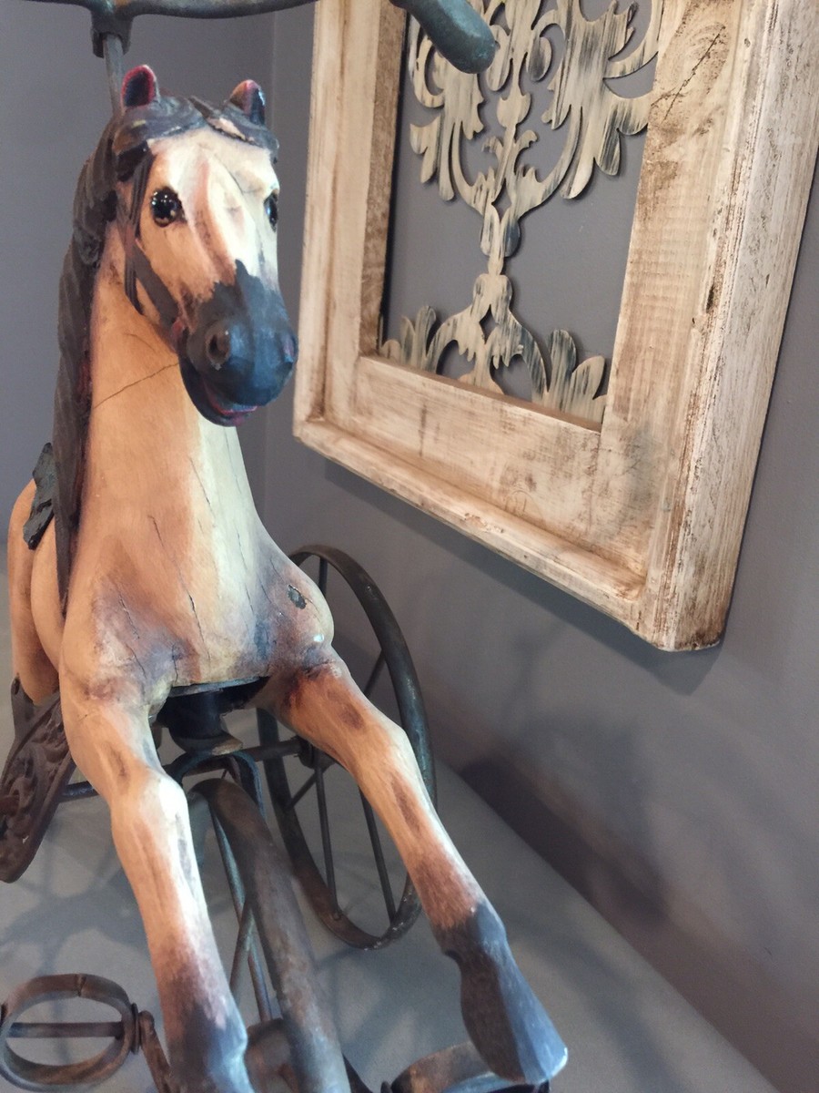 Antique Toy Tricycle Horse Hand carved Wood/iron Decorative | eBay