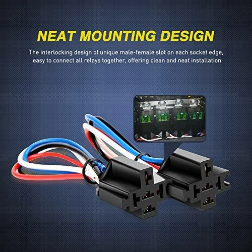 PACK DE 5 pines NILIGHT 12V 4 pines relé automático 30/40 amp + cables y fusibles enchufes 14 AWG Foto 3 de 4