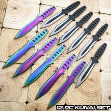 12PC Full Tang Tactical Ninja Throwing Blade Knife Kunai Ninjutsu Knives Rainbow