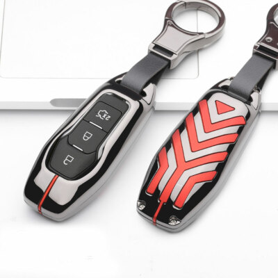 Gun Gray Remote Key Cover Case w/ Red Line For Ford Lincoln Intelligent
