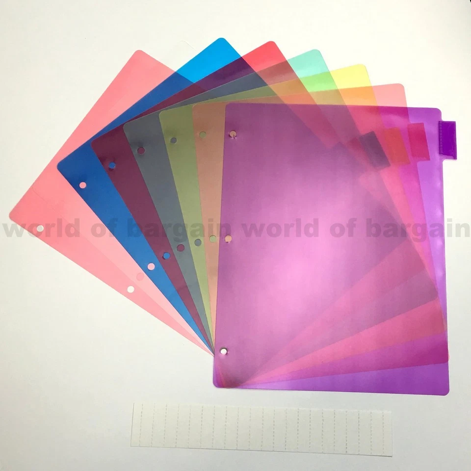 8 Tab Colored Dividers 3 Ring Binder See Thru Plastic Film File Folder Inserts - Image 3 of 4