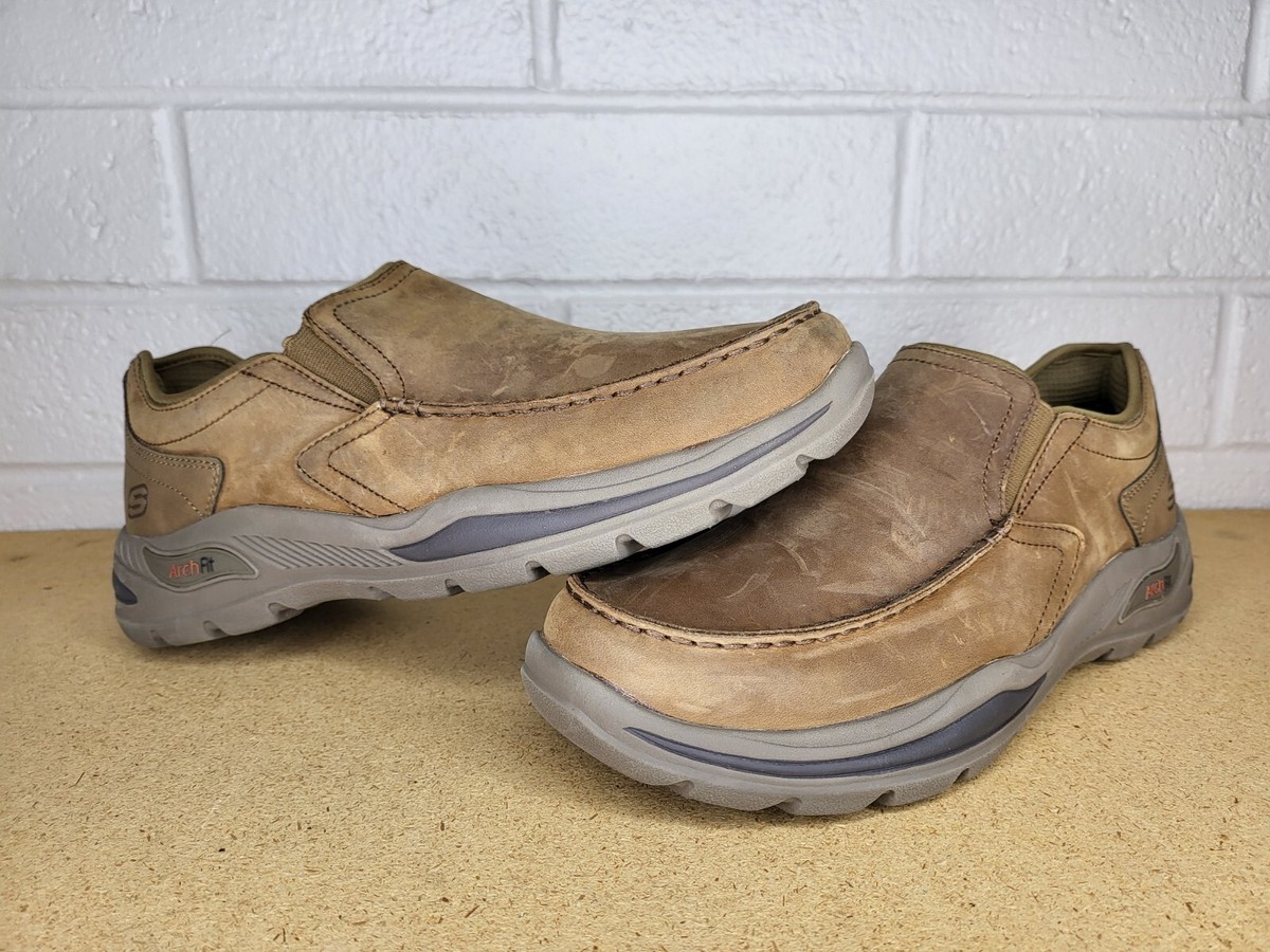 STUDIOUS87ホーム毛利L Skechers Arch Fit Motley Hust Mens Size 10.5 Brown Leather Slip On