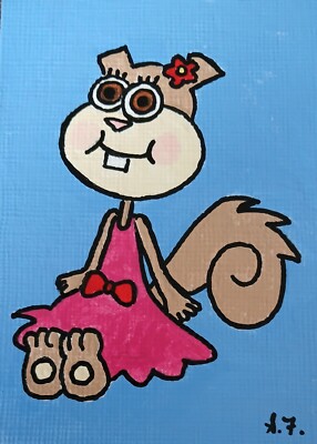 SpongeBob Baby Sandy Cheeks ACEO ORIGINAL ATC HAND PAINTED ACRYLIC SIGNED