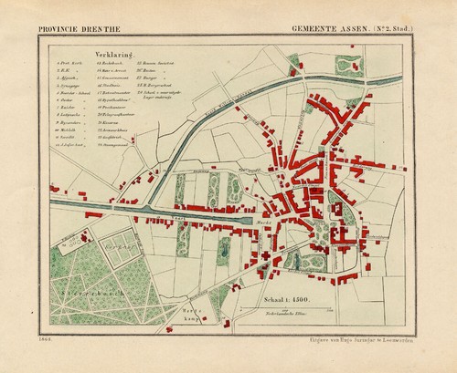 ANTIQUE MAP-NETHERLANDS-CITY-ASSEN-DRENTHE-KUYPER-1865