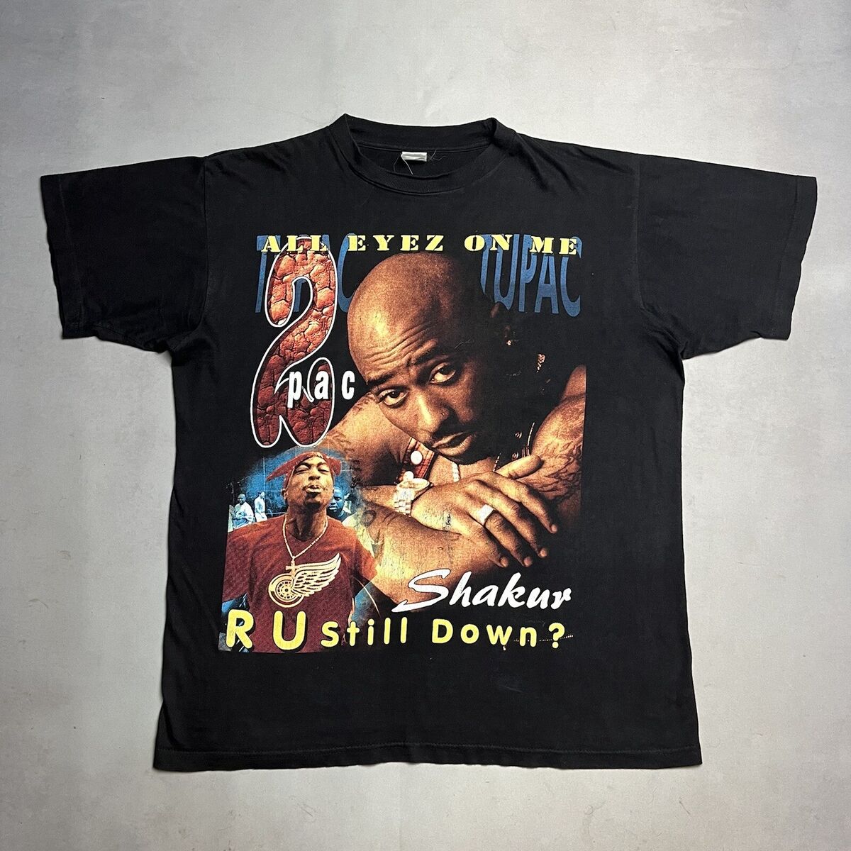 Vintage 90s Tupac Shakur Bootleg Rap Tee T Shirt All Eyez On Me XL ...