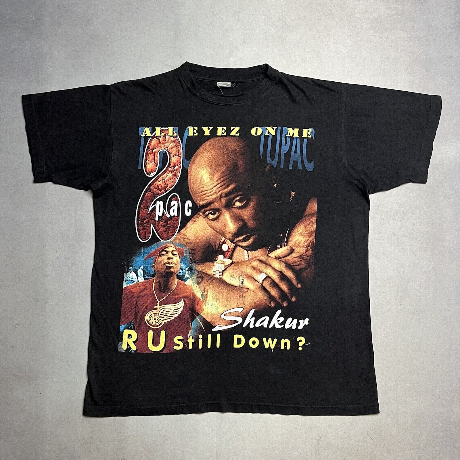 Vintage 90s Tupac Shakur Bootleg Rap Tee T Shirt All Eyez On Me XL