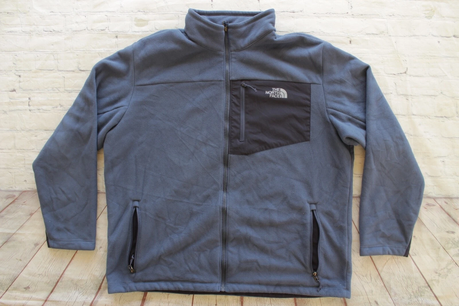 Men NORTH FACE Blue Chimborazo Pile Lined Full Zip Fleece Sweater Jacket 2XL XXL