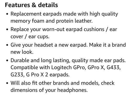 Almohadillas para oídos de repuesto Geekria para auriculares Logitech G Pro X - Imagen 20 de 22