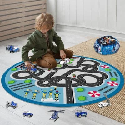 KOOLBITZ 2in1 Carpet Race Track Set 10 Blue Car Set for Kids Pull-Back Mechanism Toy Set