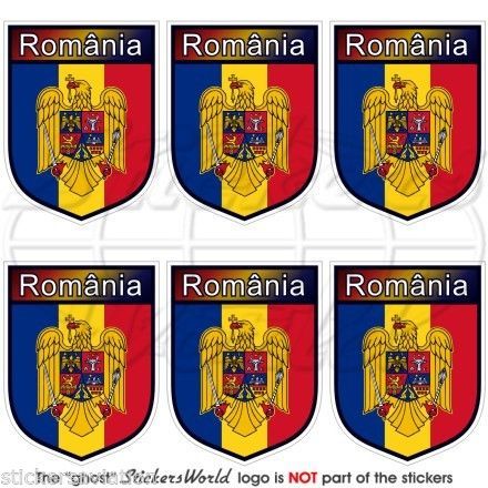 Autocollant Drapeau Roumanie Avec Bouclier Et Armoiries, 8x8cm, Sticker RA125