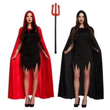 Red & Black Velvet Hooded Cape Cloak Halloween Costume for Women & Girls