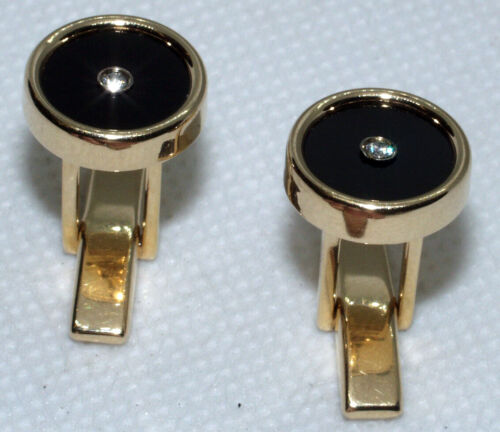 14K Solid Yellow Gold Beautiful Pair Of Black Onyx And Diamond Cufflinks 11.3 Gr - Picture 11 of 12