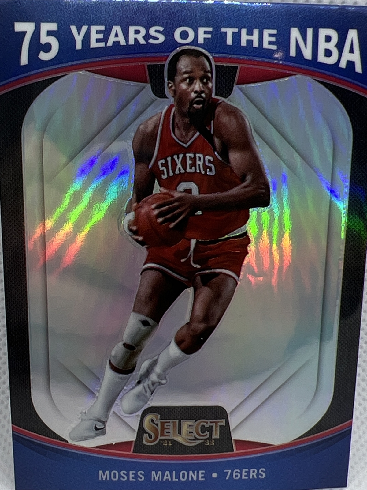 2021-22 Panini Select Moses Malone Silver PRIZM 75 Years Of The NBA #66 76ers