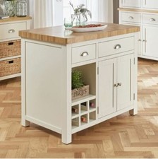 Kitchen Island with Solid Oak Top Cotswold Cream Painted Furniture
