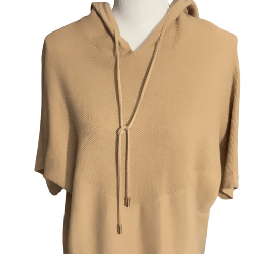 Retreat Rhonda Shear Tan Short Sleeve Hoodie Hooded Raglan Sweater Size Medium - Picture 2 of 6