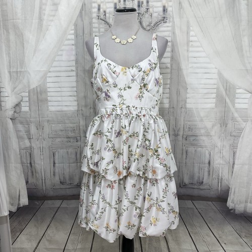 Antonio Melani Größe 14 weiß Sabine Blumenmuster Herzausschnitt ärmelloses Kleid B4