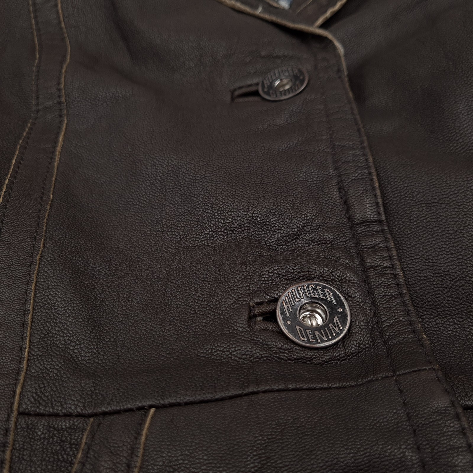 Tommy Hilfiger Leather Jacket Brown Button Up Classic Premium Women Jh9 Size S thumbnail 7