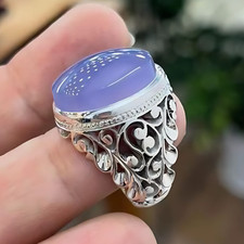 Natural Yemeni Purple Agate Ring 925 Sterling Silver Handmade Aqeeq Jewelry