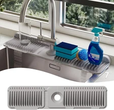 24 Inch Silicone Sink Mat for Kitchen Faucet Splash Guard with 7° Slope, behind