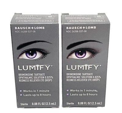 (2) Bausch+Lomb Lumify Redness Reliever Eye Drops 0.08 FL Oz (2.5mL) Exp12/2026