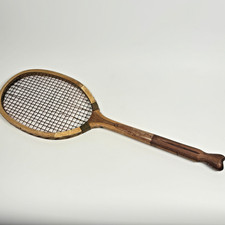 Antique Wooden Fishtail Tennis Racket branded 'SUPERB' Victorian