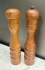 Vintage MCM Wood Salt Shaker And Pepper Mill With Brass Accents