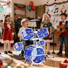 Upgraded Kids Drum Set for Toddlers w/ Light (All Plastic), Musical Gifts Toys f