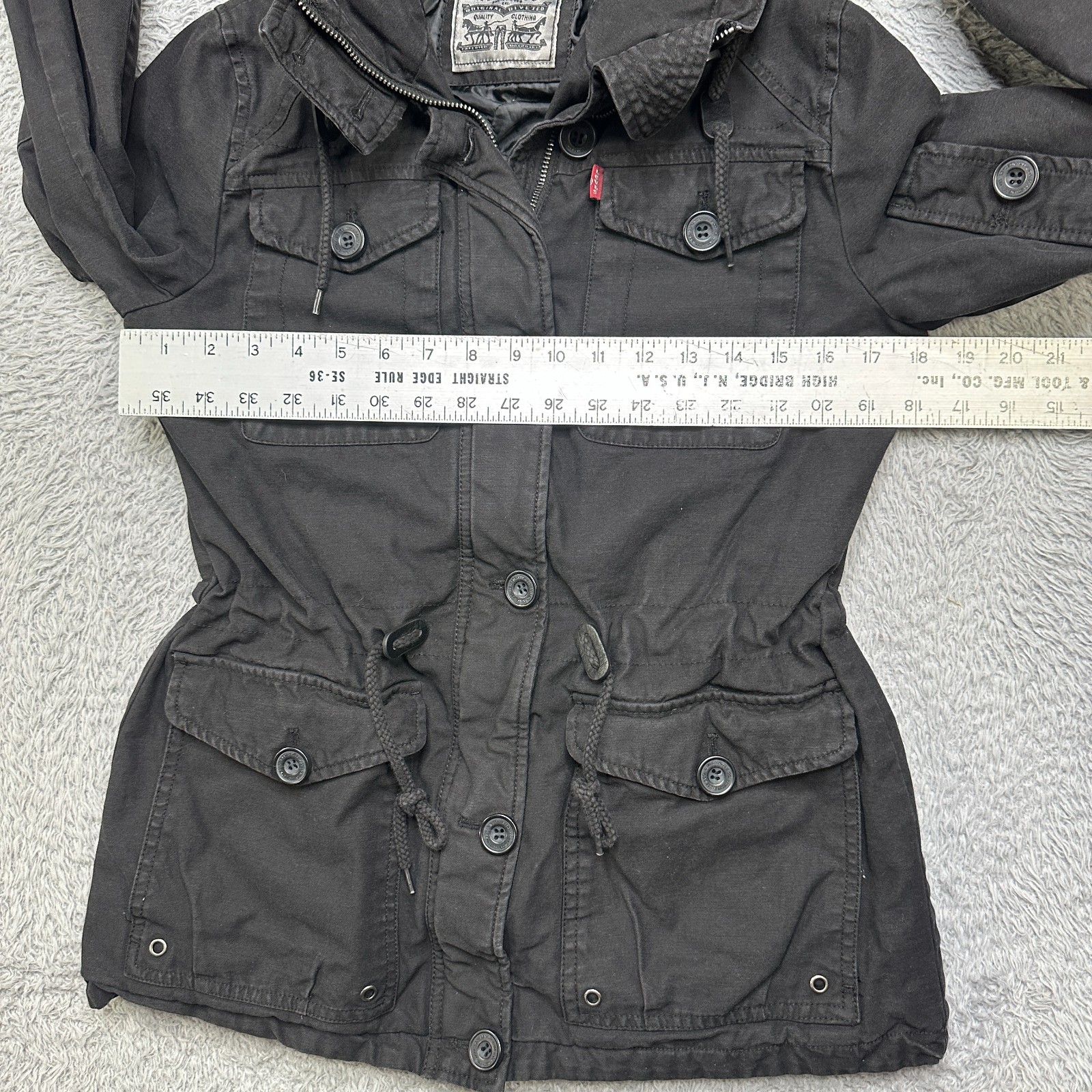 Levis Jacket Womens S Black Zip Button Hooded Insulated Coat image 10