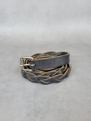 Ceinture Tressée Vintage Archive Cuir Noir 85 Cm Made In Italy (C888) - Photo 1/4