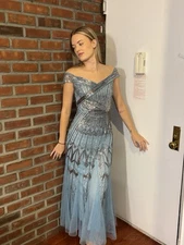 Babeyond 1920s Style Baby Blue Beaded Gown, Size 2