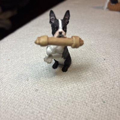The Danbury Mint  Figurine Boston Terrier Dog Sitting Up While Holding Rawhide