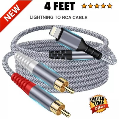 4FT iOS Adapter TO 2-Male Y Splitter RCA Cable Audio Aux Cord For iPhone iPad