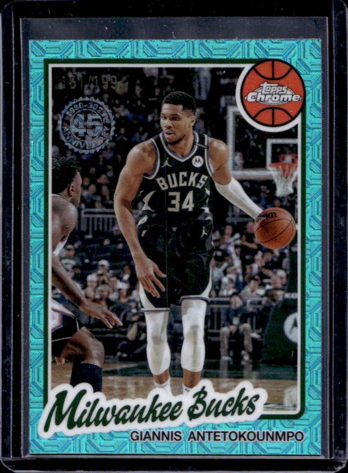 2025-26 Topps Giannis Antetokounmpo 1980-81 Chrome Aqua Mojo Refractor #/199